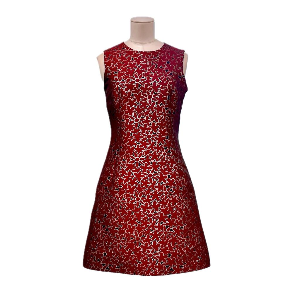DOLCE & GABBANA Red Metallic Jacquard Sleeveless Mini Dress 44 L